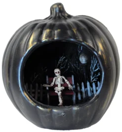 Morris Costumes Halloween Decor Light Up Pumpkin Diorama With Skeleton Scene