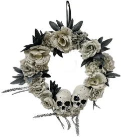 Morris Costumes Halloween Decor Black & White Wreath With Skulls